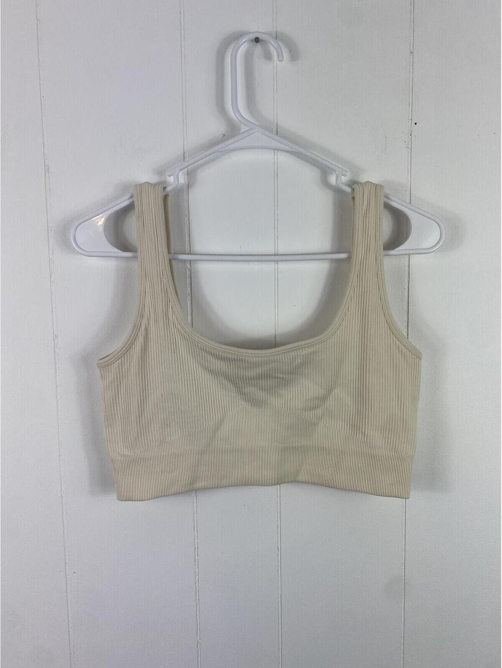 OQQ Ribbed Sports Bra Square Neck Women’s Size Large White Workout Gym Sport